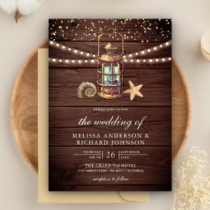 Invitación Linterna Náutica Antigua de Madera Rústica para Bo