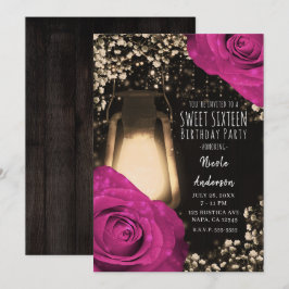 Invitación Linterna Resplandor Rústico Fuchsia Berry Dulces 1