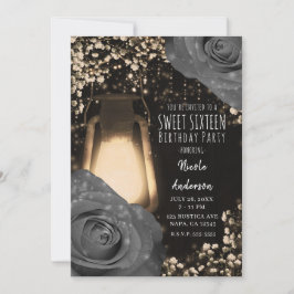 Invitación Linterna Resplandor Rústico Gris Calido Rosas Fies
