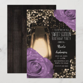 Invitación Linterna Resplandor Rústico Lila Rosas Púrpura Dul