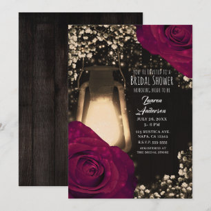Invitación Linterna Resplandor Rústico Rosas Magenta Despedid