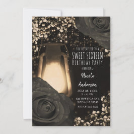 Invitación Linterna Resplandor Rústico Rosas Negras Cálidas C