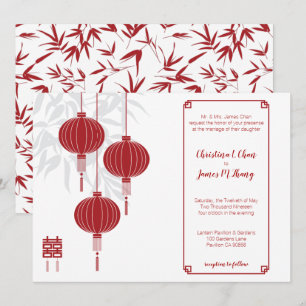 Invitación Linterna roja doble felicidad Boda chino