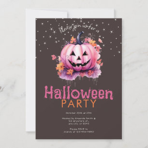Invitación Linterna rosada de Jack-O deja una fiesta de Hallo