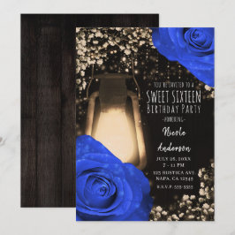 Invitación Linterna Rustic Glow y Rosas Azules Cobalto Dulces