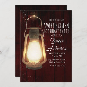 Invitación Linterna rústica alumbrado madera cereza dulce 16