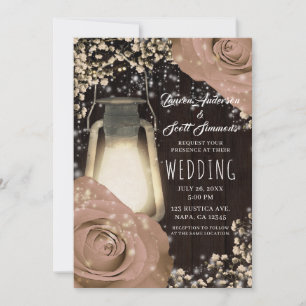 Invitación Linterna Rústica de Resplandor Beige Rosas Boda de