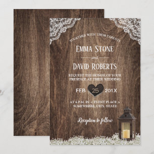Invitación Linterna rústica y Boda de madera con ritmo de ali
