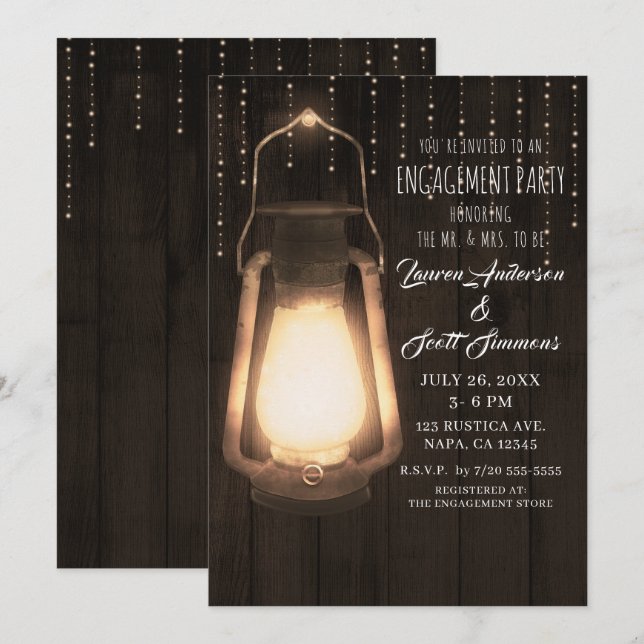 Invitación Linterna rústica y luces de granero de madera para (Anverso / Reverso)