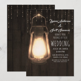 Invitación Linterna Rústica y Luces Madera Marrón de Granero