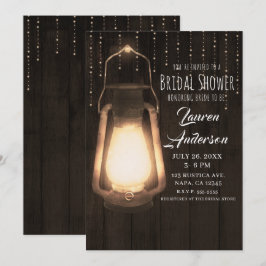 Invitación Linterna Rústica y Luces Madera Marrón Fiesta de D