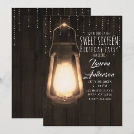 Invitación Linterna Rústica y Luces Madera Marrón Fiesta Dulc