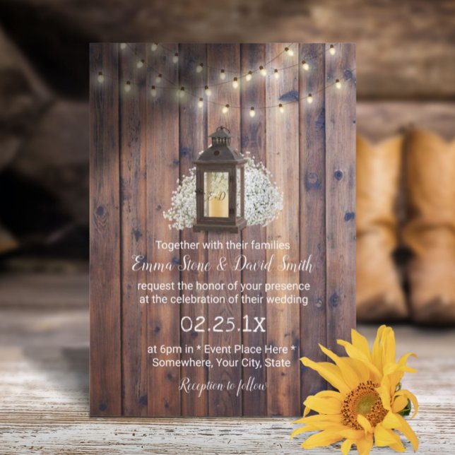 Invitación Linterna y cadena rusas iluminan a Boda de granero (Subido por el creador)