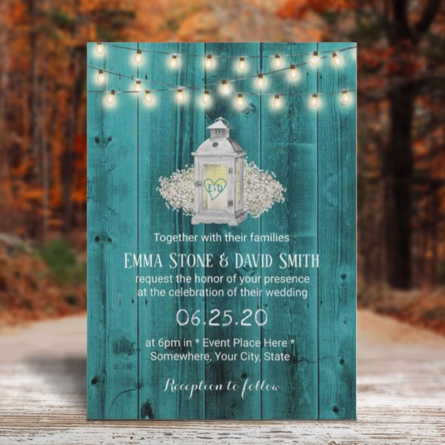 Invitación Linterna y cadenas rusas iluminan Boda Verde azula (Subido por el creador)