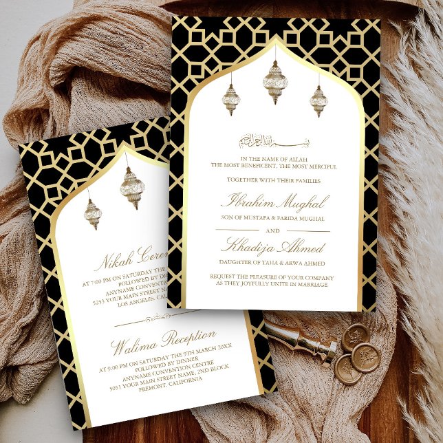 Invitación Linternas colgantes de oro negro Boda musulmán (Subido por el creador)