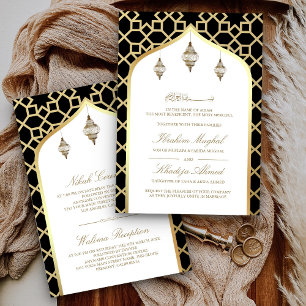 Invitación Linternas colgantes de oro negro Boda musulmana
