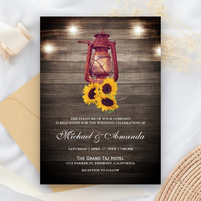 Invitación Linternas de aceite de girasol con luces de madera (Subido por el creador)