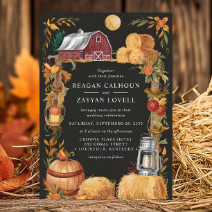 Invitación Linternas de Boda Floral Otoñal Negro de Granero R