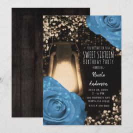 Invitación Linternas de Brillo Rústico Rosas Azules de Aciano