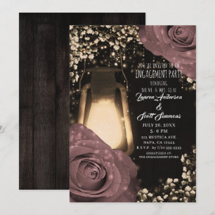 Invitación Linternas de Brillo Rústico Rosas Rosa Polvoriento