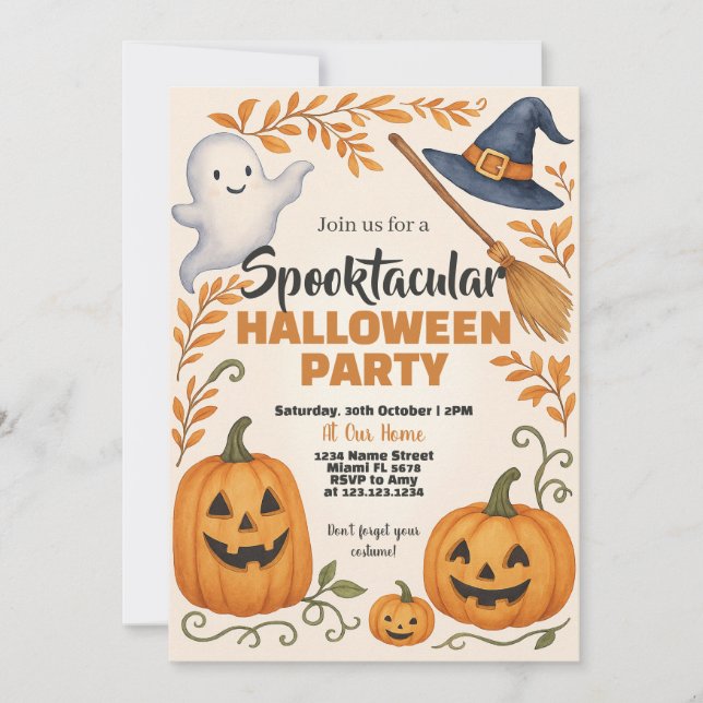 Invitación Linternas de calabaza y noche espeluznante (Anverso)