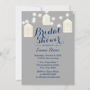 Invitación Linternas de época Gris y ducha azul de novia de l
