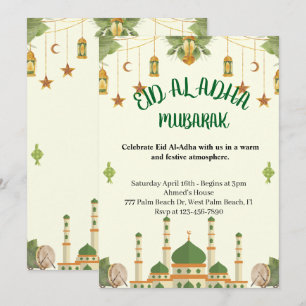 Invitación Linternas de la Mezquita Verde Fiesta del Eid Al-A