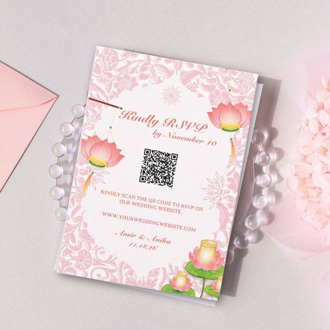 Invitación Linternas de Loto Rosa Suave RSVP para Boda Hindú (Subido por el creador)