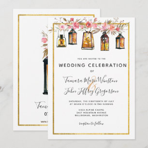 Invitación Linternas de Moda Rústica Rosa Boda de Floral Dora