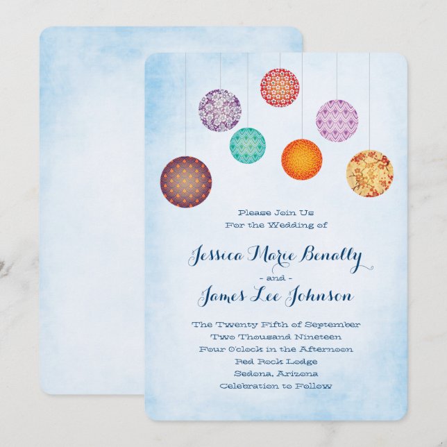 Invitación Linternas de papel brillantes Boda Nube Azul (Anverso / Reverso)