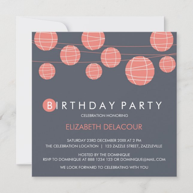 Invitación Linternas de papel chinas dulces dieciséis invitac (Anverso)
