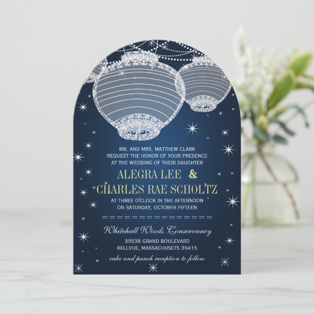 Invitación Linternas de papel de la marina Boda nocturna bajo (Anverso de pie)
