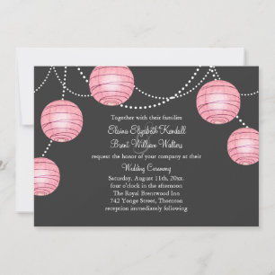 Invitación Linternas del fiesta del gris y del rosa que casan