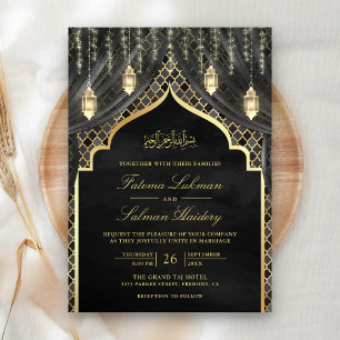 Invitación Linternas doradas cortina gris oscuro boda musulma