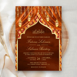Invitación Linternas doradas Cortina naranja quemada Boda mus