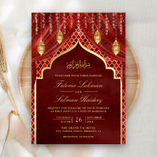 Invitación Linternas doradas Cortina roja granate Boda musulm