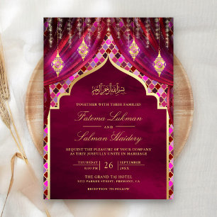 Invitación Linternas doradas cortina rosa magenta boda musulm