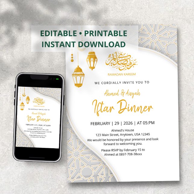 Invitación Linternas doradas elegantes Cena de Iftar de Ramad (Subido por el creador)