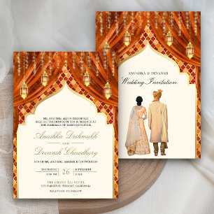 Invitación Linternas doradas oxidadas Naranja Boda de pareja 