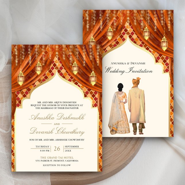 Invitación Linternas doradas oxidadas Naranja Boda de pareja  (Subido por el creador)