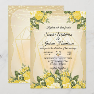 Invitación Linternas Doradas y Bodas de Flor Amarilla