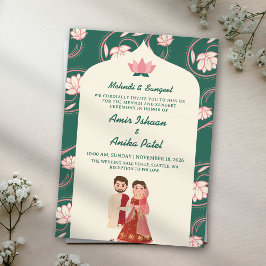 Invitación Linternas elegantes de loto verde Mehndi Sangeet I