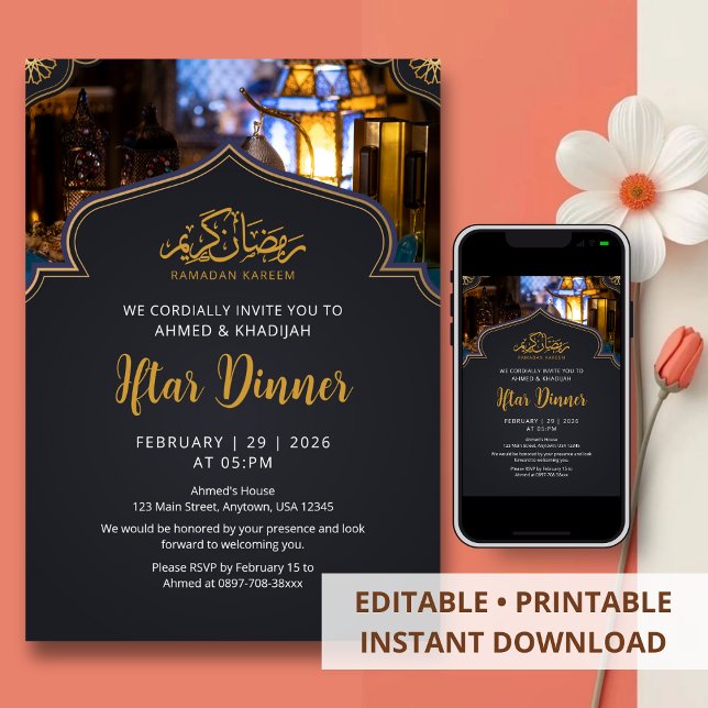 Invitación Linternas modernas para la noche de cena de Iftar  (Subido por el creador)