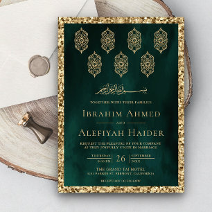 Invitación Linternas Ornamentadas Verde Esmeralda Boda Musulm