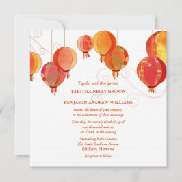Invitación Linternas rojas Boda blanco moderno