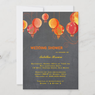 Invitación Linternas rojas Ducha gris carbonera