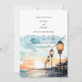 Invitación Linternas románticas Sunset Glow Beachscape Boda