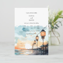 Invitación Linternas románticas Sunset Glow Beachscape Boda