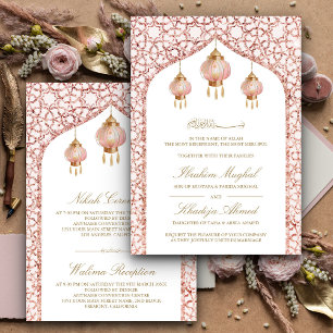 Invitación Linternas rosadas Rosa Dorado Rosa Musulmán Boda