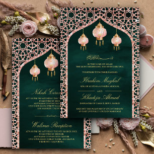Invitación Linternas rosadas Rosa esmeralda dorado Musulmán B